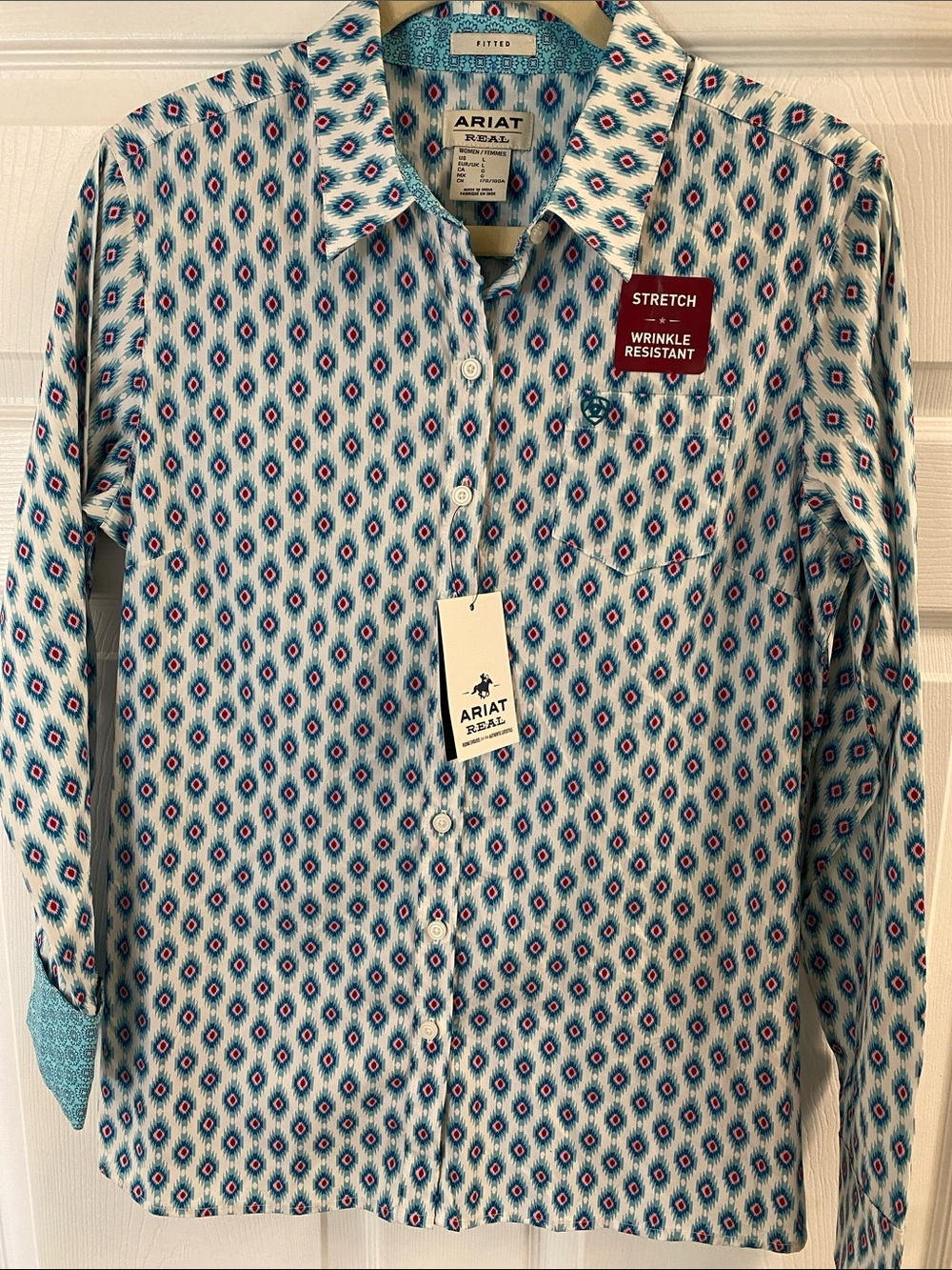 Ariat Women’s Blue Geometric Stretch Button-Down Shirt